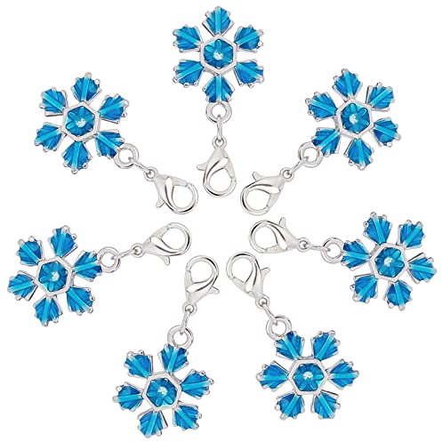 SUNNYCLUE 1 Box 30 Stück Reißverschluss-Anhänger Weihnachten Schneeflocke Karabinerverschluss-Anhänger Blaue Schneeflocken-Anhänger Silberne Schneeflocken-Anhänger Für Schmuckherstellung, Halskette, O