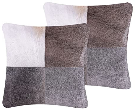 Dekokissen 2er Set grau 45 x 45 cm Leder Baumwolle Kuhfell-Design Nellad