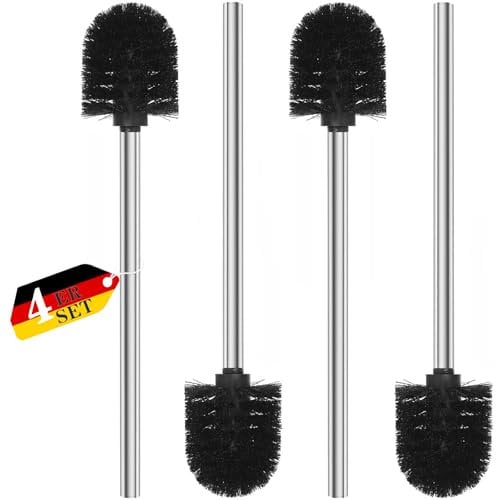 Topsky 4-Pieces Toilet Brush Replaceable Toilet Brushes with Stainless Steel Handle Standing Toilet Brush for Bathroom Toilet Cleaning (Black)