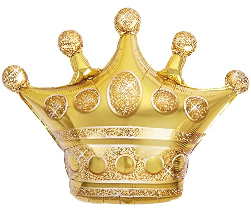 1 Unidades - Globo Foil Corona gigante color oro con toques glitters de 76 cm (1 Unidad) Apto Helio. Globos fiesta, decoración Navidad, para celebraciones y fiesta de reyes magos.
