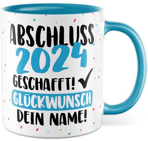 Tasse personalisiert Abschluss Geschenk Abschluss 2025 geschafft - Glückwunsch dein Name Geschenkidee Kaffee-Becher Kaffeetasse Tasse mit Spruch personalisierbar