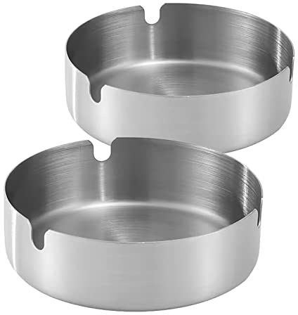 Aschenbecher Edelstahl Zigarettenaschenbecher Aschenbecher Aschenbecher für Zigaretten 2er Pack (Silber, 8 cm)
