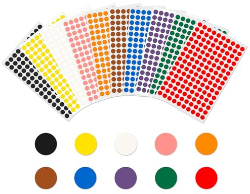 Rubigo 8mm Sticky Dots 1500/3000 Coloured Dot Stickers, 10 Assorted Colours (10 Colours, 3000 Dots)