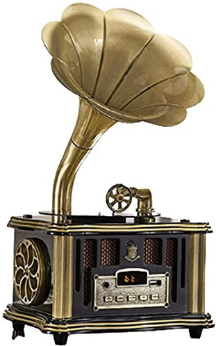 MOLVUS Enceinte Bluetooth rétro en forme de platine vintage avec haut-parleurs sans fil 3,5 mm AUX-IN/radio FM/USB