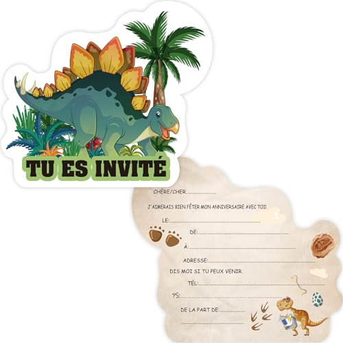 Tixlux 12 Einladungskarten zum Kindergeburtstag, 12 x 10 cm Dinosaurier Einladungskarten, Geburtstagseinladungen für Jungen und Mädchen, Geburtstagseinladungen Kinder Geburtstagsfeier Kinderparty