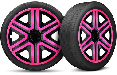 Radkappen 14 Zoll Radzierblenden 4er Set passend für alle Stahlfelgen - Einstellbarer Sicherungsring - Schwarz Rosa Pink