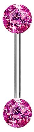 Taffstyle Piercing Schmuck Brustwarzenpiercing Brustwarze Intimpiercing Brust Nippel Intim Ohr Ohrpiercing Barbell gerade Hantel Stab Ferido Kristall Glitzer Doppel Kugel 16mm Silber Fuchsia