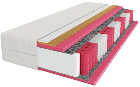 Mebligo - Matratze 140x200 cm, Taschenfederkernmatratze, Höhe 23 cm, Härtegrad H3/H4, Oko-Tex Zertifiziert, 7 Zonen Matratze mit Kokosmatte - Prestige Sleep Serie