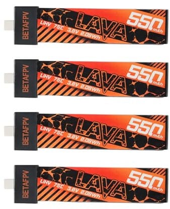 BETAFPV 4Stück Lava 550mAh 1S 3,8V LiHV 75C FPV LiPo-Akku mit BT2.0-Anschluss für 1–2S FPV Tiny Whoop Drohnen-Quadcopter wie Meteor75, Meteor75 Pro, Cetus Pro 1S bürstenlose Drohnen, Cetus X 2S Quad