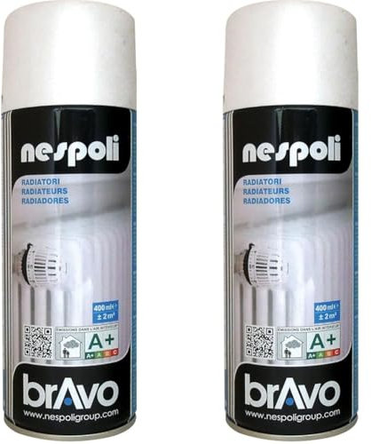 Nespoli Pintura en Spray, Color Blanco Brillante, Especial Radiadores, 400 ml, Acabado Profesional (Paquete de 2)