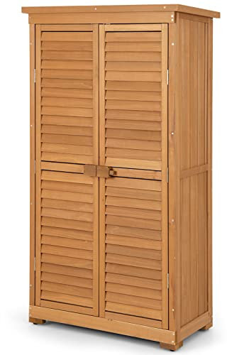 RELAX4LIFE Armadio da Esterno 87 x 47 x 160 cm in Legno Resistente alle Intemperie, con 3 Ripiani Rimovibili, Tetto a 2 Falde in Asfalto