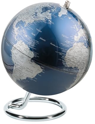 TROIKA Globus Mini Ø 13 cm GAGARIN Globus metallic-blaue Meere & matte silberfarbene Landflächen, verchromter ringförmiger Metallfuß bewegliche Achse - im hübschen Karton ideal zum Verschenken