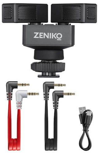 ZENIKO Microfono stereo sulla fotocamera Rotazione orizzontale Miscelazione di 180° Modalità stereo Tre livelli di suono regolabile Per riprese in Vog
