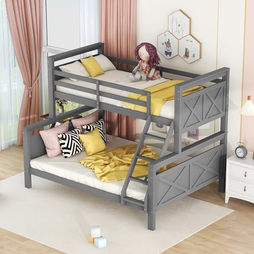 Skcess Etagenbett Mit Leiter Und Sicherheitsgeländer, Umbaubar In 2 Getrennte Betten, Holzbett Für Kinder, Jugendliche Und Erwachsene, 90(140) X200Cm, Grau
