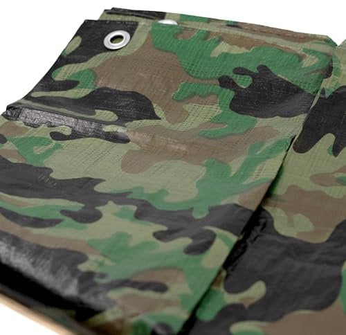 Camouflage 4x5m Abdeckplane Wasserdicht + 1x Bildmagnet! Gewebeplane mit Ösen Gartenplane Tarnplane Plane für Outdoor & Garten Holz Gartenmöbel Camping & Survival Ausrüstung Bauplane Zeltplane Armee