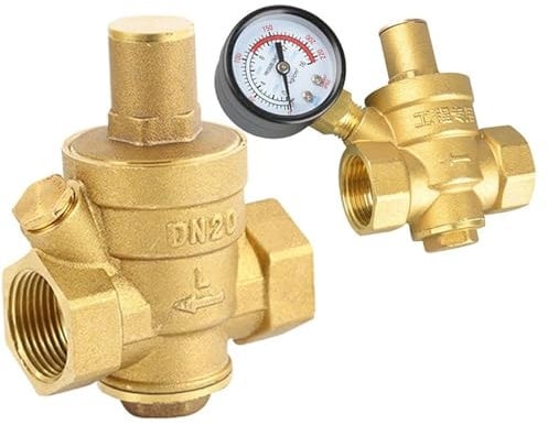 Druckminderer Wasser G 1/2 3/4 1 2 Messing Wasserdruckminderer-Halteventil DN15/DN20/DN25/DN32 Regler Einstellbares Überdruckventil Manometer (Size : DN20, Color : Without Gauge)