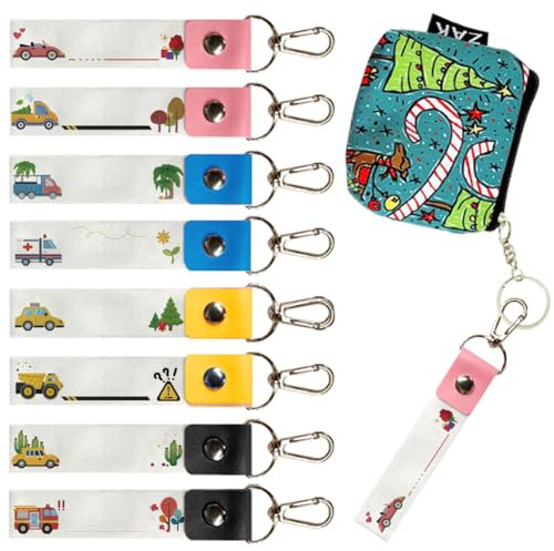 OLYCRAFT 8Pcs Personalized Name Tags Hooks 13x2cm Vehicle Theme Backpack Name Tags Construction Truck Labels Fire Truck PU Leather & Cotton Name Tags Cute Name Tags for Backpacks Water Bottles