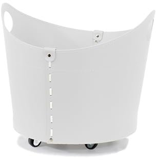LIMAC Design CADIN Holzkorb aus Leder, moderne Brennholztasche, Originale Kaminholztasche, Kaminholzkorb, mit gummierten Rädern, Hergestellt in Italien. (Weiß)