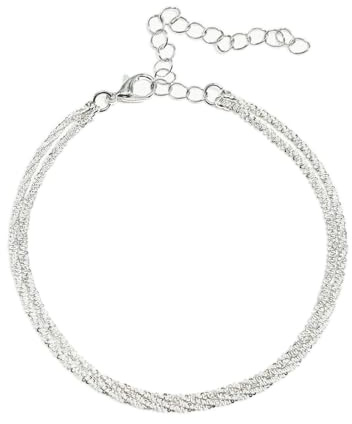 SJUIEO Damen-Fußkettchen-Set, elegantes, wasserdichtes, zweilagiges Fußkettchen, glänzend silberplattiertes 925er Sterlingsilber, ideales Schmuckgeschenk