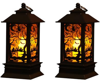 2 Stück Halloween Laterne, Halloween Tischdeko Mit Warmem LED Licht, Halloween Deko Outdoor Und Herbst Deko Für Indoor Outdoor, Gärten, Baum, Halloween Bar Weihnachtsfeiertag Party (C)