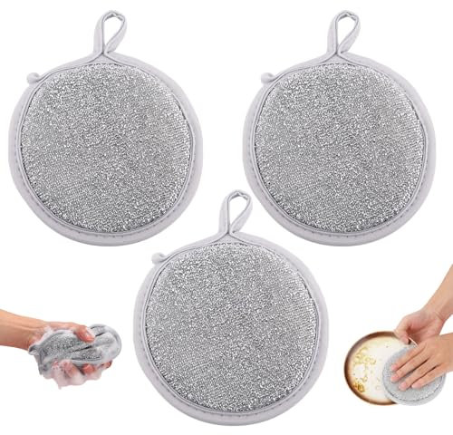 PEUTIER 3st Draht Spülschwamm, 12x12x2,5cm Metallschwamm Lappen Kratzfest Spüllappen aus Draht zum Reinigen von Geschirr Drahtschwamm zum Reinigen von Metallischen Spülbecken Töpfen Geschirr
