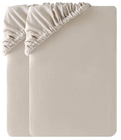 SOULFUL Spannbettlaken 180x200cm 2er Set, 100% Gewaschene Baumwolle Bettlaken Spannbetttuch Atmungsaktiv mit Leinenartigem Griff, öKotex Zertifiziert- Kamel Beige