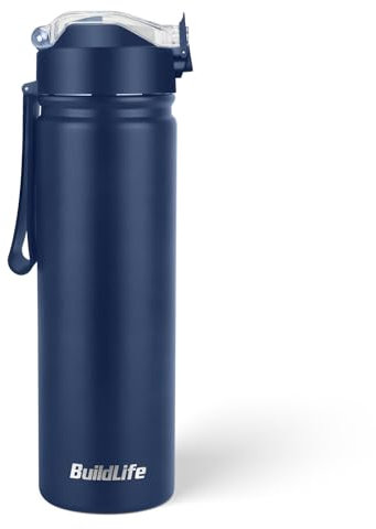 BuildLife Trinkflasche Edelstahl mit Strohhalm, 720ML Isoliert Trinkflasche Auslaufsicher, Spülmaschinenfest Flasche, Doppelwandig Sporttrinkflasche,BPA Frei Wasserflasche (Navy)
