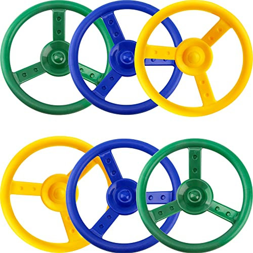 6 Pack Playground Steering Wheel Playset Steering Wheel Toys Swingset Accessories for Kids Outdoor Playhouse Treehouse (Color Set 1)
