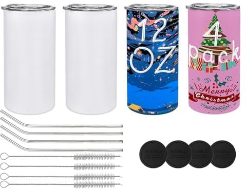 YUMIN Paquete de 4 Vasos Sublimados de 12 Onzas, de Agua de Acero Inoxidable Aisladas en con Tapas y Pajitas para Bricolaje