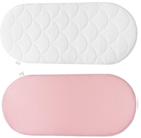Baby-Matratze Kinderwagen, Wiege, Stubenwagen - Anti-Erstickung Weich Baby Kinderbettmatratze - geprüft nach Oeko-Tex Standard 100 - Bezug 100% Baumwolle abnehmbar & waschbar - 68x32x3 cm oval, Rosa
