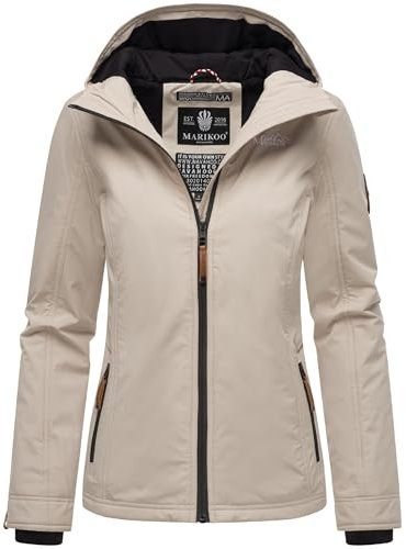 MARIKOO leicht gefütterte Damen Übergangsjacke kurz Outdoor-Jacke mit Jersey-Innenfutter und großer Kapuze Brombeere Bone Gr. L