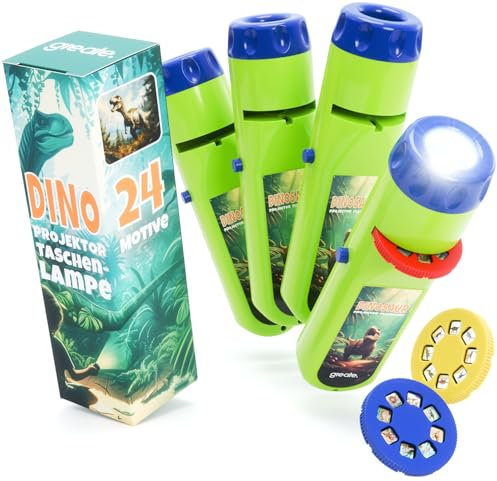 greate 4x Taschenlampe Dinosaurier Kinder - Dino Projektor Lampe mit 3 Scheiben & 24 Bilder - Diashow Dinosaurier Spielzeug, Dino Taschenlampe, Dinosaurier Geschenke Kinder, Spielzeug Taschenlampe