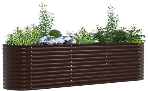vidaXL Brauner ovaler Pflanzkübel aus verzinktem Stahl 320 x 80 x 81 cm Langlebiger Modernes Design Für den Außenbereich Glatte Pulverbeschichtung Ideal für Blumen Kräuter Gemüse Garten Metall Groß