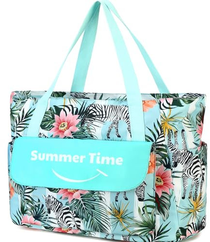 Myhozee Bolsa de Playa XXL Familiar Impermeable Bolsa de Baño Señoras Bolsa de Playa Grande con Cremallera y Correa para Manta de Playa, Piscina de Verano Sauna Bolsa Tote Bolsa Sopper para Piscina