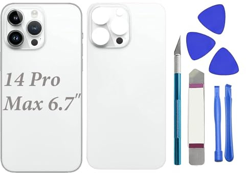 Reemplazo de la cubierta del vidrio trasero 14 Pro Max para iPhone 14 Pro Max Reemplazo del vidrio trasero de 6.7 '' con kit de herramientas de reparación (Plata)