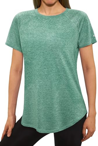 Gyabnw Funktionsshirt Damen Kurzarm mit Reflektierenden Details | Schnelltrocknend, feuchtigkeitsableitend, atmungsaktiv, gebogener Saum, für Laufen Fitness und Outdoor