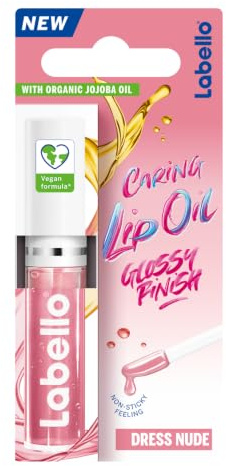 Labello Caring Lip Oil Dress Nude, zart glänzendes Lippenöl mit 100% natürlichen Ölen, vegane* Lippenpflege für ein glossy Finish (5,5 ml)