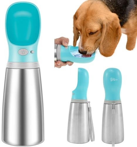 Dog Water Bottle Dispenser, 700 ml Stainless Steel Pet Bottle with Silicone Sealing Ring, Solid Double Layer Pet Travel Cup, Dog Drinking Feeder, Leak Proof for Walking Hiking, Blue