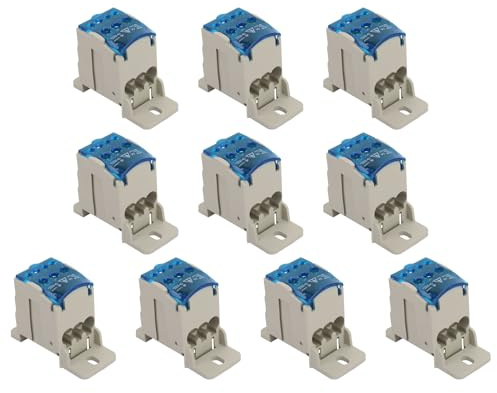 10pcs DIN Rail Mount Power Junction Box 80A Copper Terminal Block Distribution Box Nylon Flame Retardant Bracket Material with Cover for Distribution Cabinets