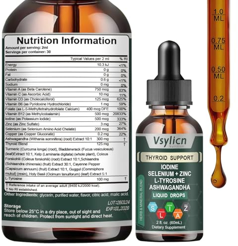 Vsylicn Liquid Iodine Drops | Iodine Supplement, Thyroid Support, Energy & Metabolism Support | 500 Servings | Non-GMO, Vegan, Third-Party Tested, Highly Absorbable | 60ml