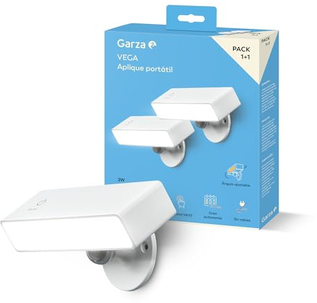 Garza - Set 1+1 Tragbare LED-Wandleuchte Vega 2W 240lm, Dimmbares Licht 4000K, Akku 3000mAh bis zu 30 Tage, USB-C, Kabellose Installation, Weißes Design