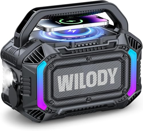 Wilody Speakers Bluetooth Wireless, 100W Loud Outdoor Speaker with Bass,IPX7 Waterproof Floatable,20H Playtime,Light,Portable Speaker with TWS for Work,Outdoor,Garage,Camping (Black)