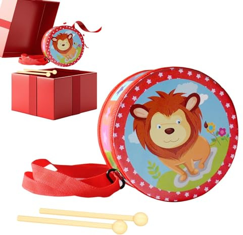 Schlagzeug-Set für Kinder, Lerninstrument aus Holz, 15 cm, verstellbarer Gurt, Spielzeuginstrumenten-Set für Jungen und Mädchen von 2 bis 5 Jahren, Geburtstag, Kindergarten