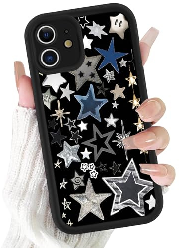 Yoedge Sterne Handyhülle für iPhone 12 Hülle, Aesthetic Mond Muster Design Mädchen Frauen Schutzhülle, Weich Silikon Stoßfest Bumper Cover Erhöhte Displayränder Case für iPhone12 6,1,Y2K Star