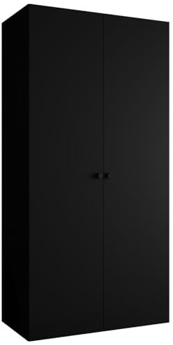 MEBLE KRYSPOL - Kleiderschrank - Garderobenschrank - 100 cm x 202 x 52 cm - Schrank mit Kleiderstange, 2 Türen - für Schlafzimmer, Flur - Parma, Schwarz, Griff Schwarz