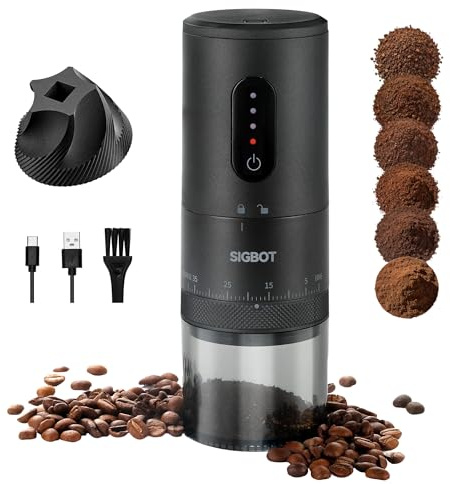 Portable Rechargeable Travel Coffee Bean Grinder, Conical Ceramic Burr | 2000mAh Long-Last Battery, Cordless Grinding and Pass-Through Charging Support, 38 External Grind Settings, 1-3 Cup Capacity
