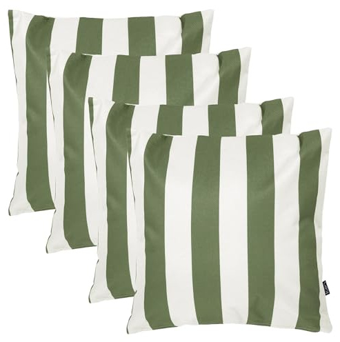 Icon Outdoor Kissen, Grün Streifen Streifen Kollektion, 4er Pack, Wasserabweisend Stoff, Garten Kissen mit Füllung, 43cm x 43cm, Dekokissen für drinnen und draußen, Lounge, Garten, Terrasse