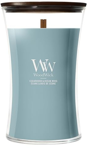 WoodWick Duftkerze | Große Hourglass-Kerze | Cedarwood & Ocean Moss | Perfekte Geschenke für Frauen