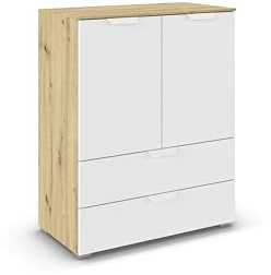 Rauch Möbel ADITIO, Kommode, Farbe Weiß/Eiche Artisan, Breite 80 cm | Highboard im modernen Look, 2-türig, 2 Schubladen, Soft-Close-Funktion, für Schlafzimmer, Gästezimmer, Wohnzimmer, Flur