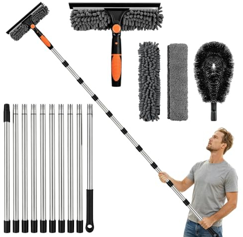 3.95m Window Cleaning Equipment, Window Squeegee Cleaner Tool Kit | Long Window Cleaning Pole, Window Cleaning Kit for High Windows, Mirrors, Cars, RV